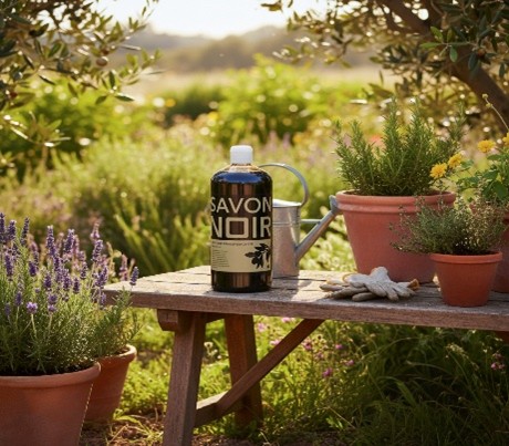 Savon noir exposé sur une table en bois