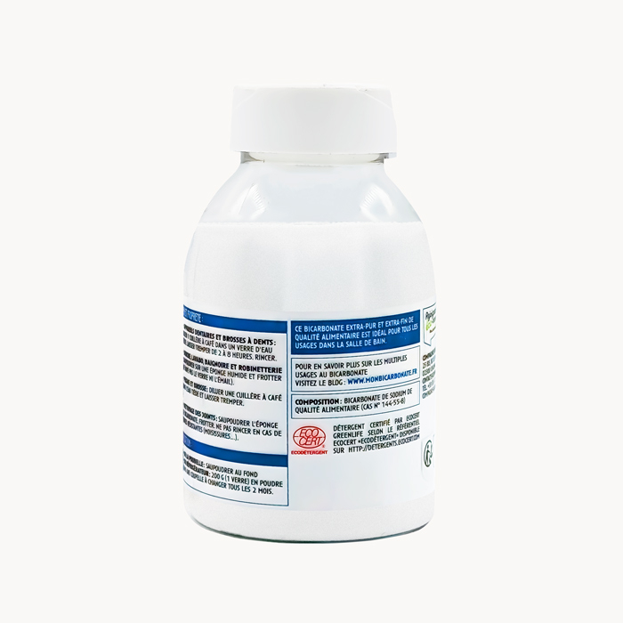 Flacon bicarbonate spécial salle de bain vu de dos