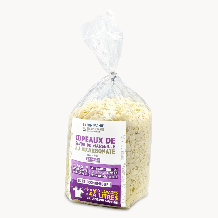 Copeaux de savon de Marseille au lavandin vu de côté