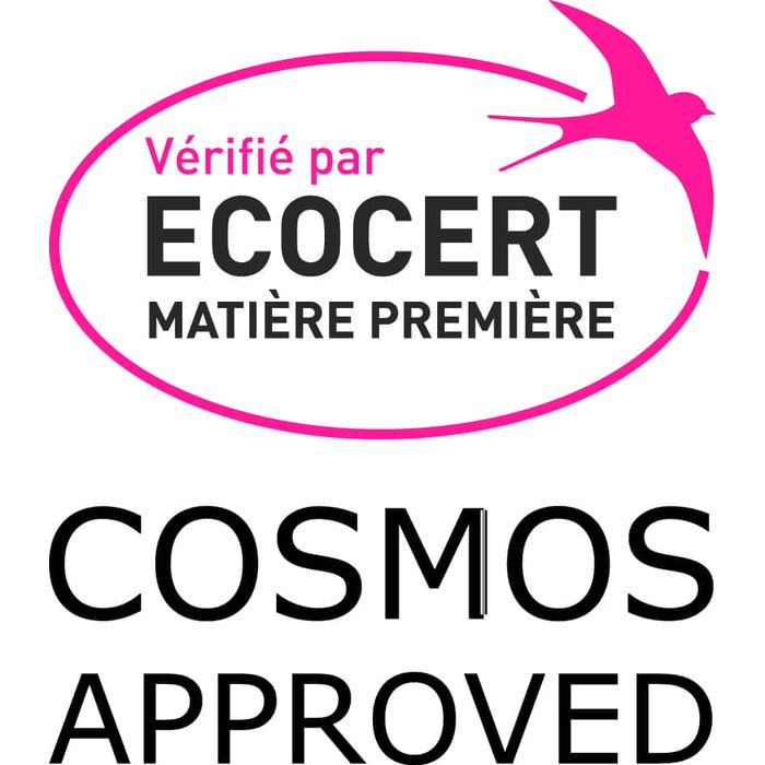 Produit conforme au référentiel ECOCERT et COSMOS des matières premières cosmétiques écologiques et biologiques.