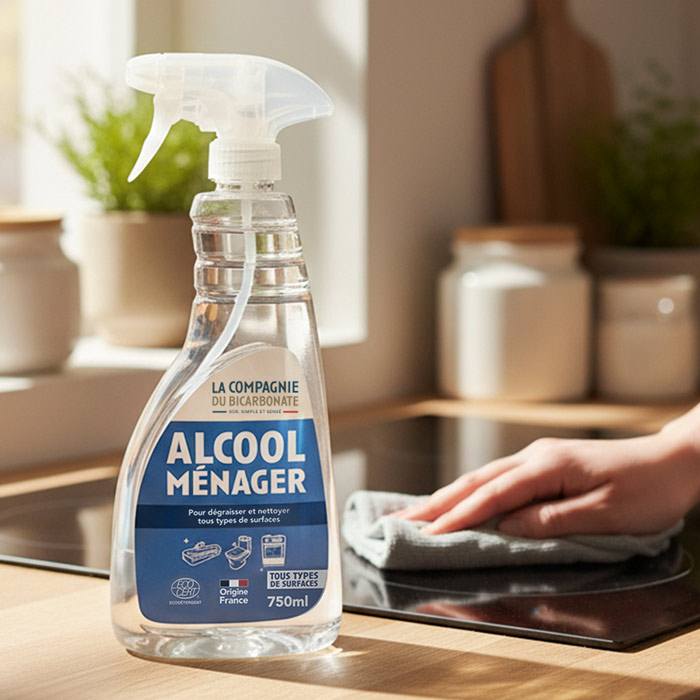 Alcool ménager spray - 750 ml dans une cuisine