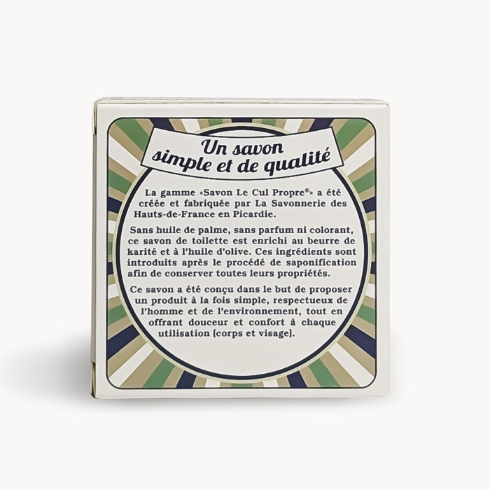 Packaging verso savon Le Cul Propre olive