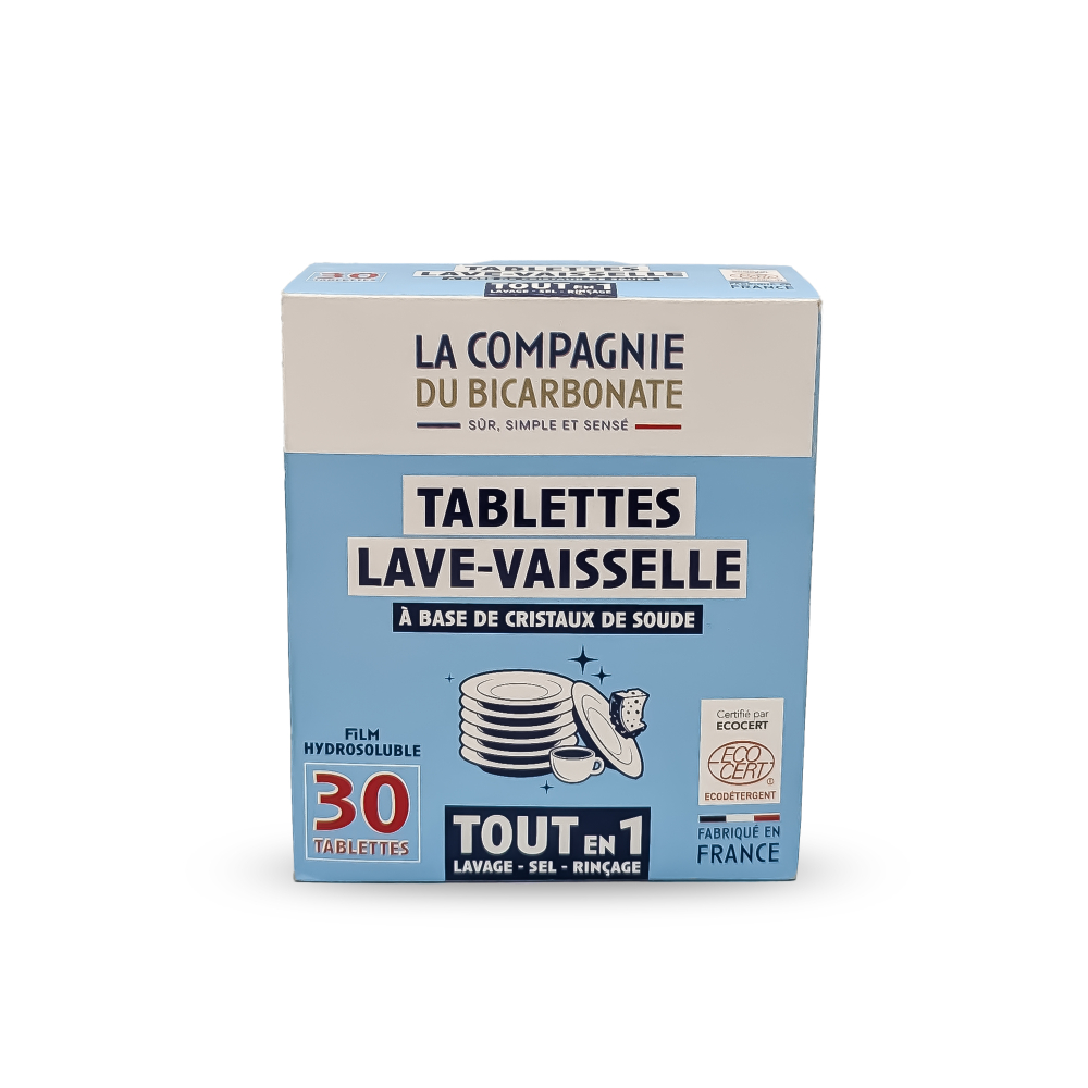 30 tablettes lave-vaisselle "tout en 1", à base de cristaux de soude