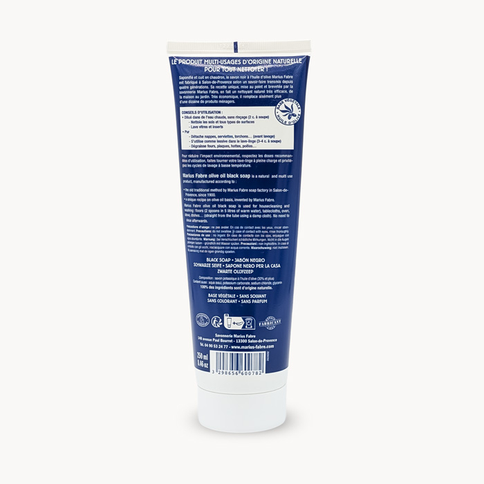Savon noir en tube 250 ml Marius Fabre pour le voyage et les vacances - Verso