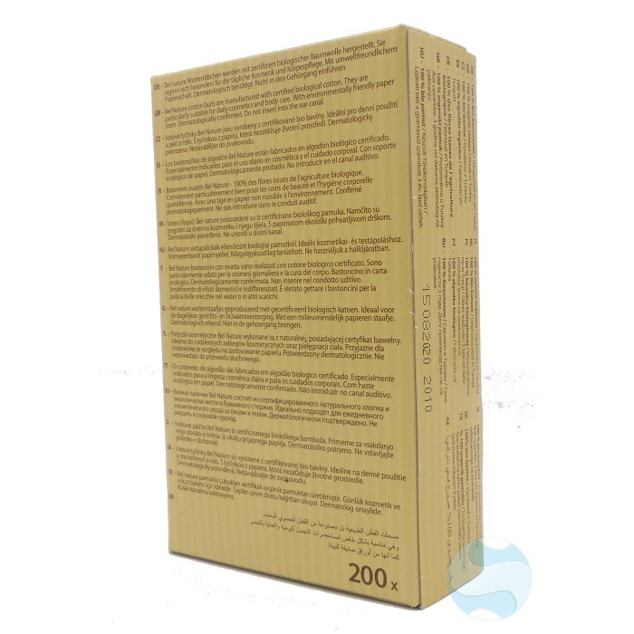 verso de la boite de coton tiges bio de la compagnie du bicarbonate