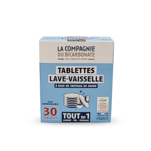 30 tablettes lave-vaisselle "tout en 1", à base de cristaux de soude