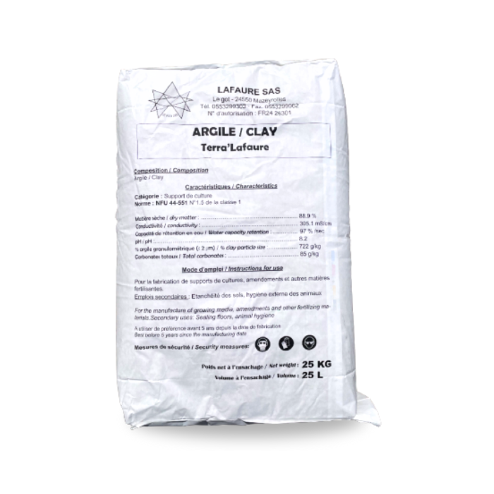 Sac d'argile Terra Lafaure de 25kg face arrière 