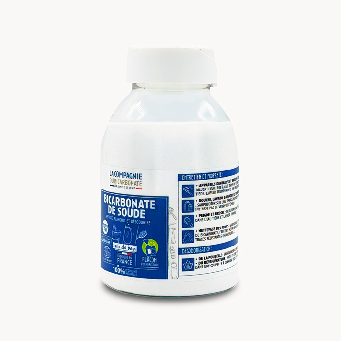 Flacon bicarbonate spécial salle de bain vu de côté