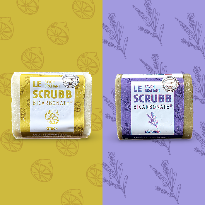 Duo de savons Scrubb au bicarbonate, parfums citron et lavandin