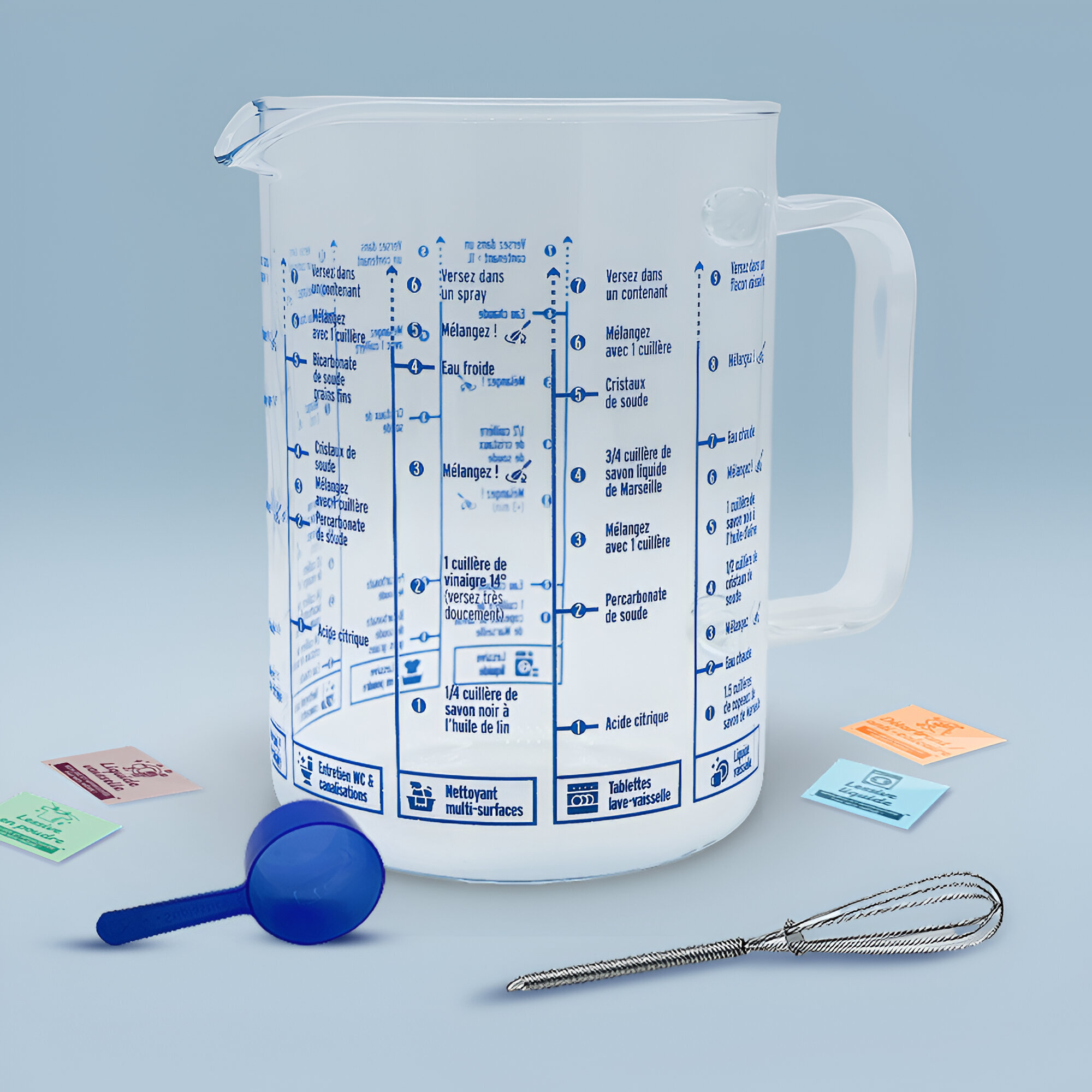 Zoom sur le verre à tout faire et ses accessoires