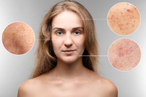 Zoom sur peau de femme à imperfections