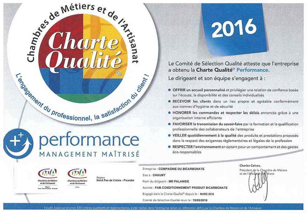 La charte qualité performance 2016 de la compagnie du bicarbonate