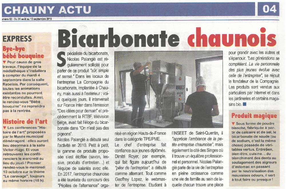 article Bicarbonate chaunois du 31 août 2018 par Le Petit Mag 02